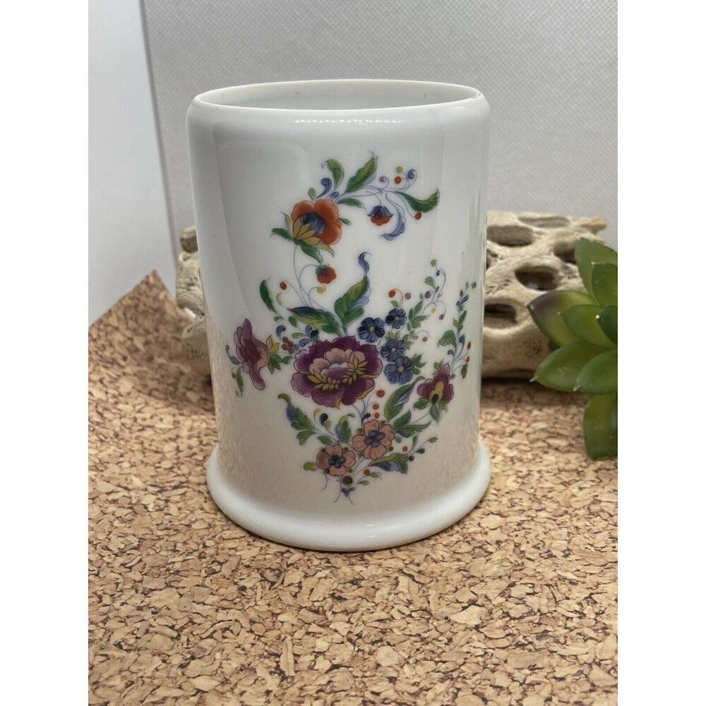 Vintage Haviland Limoges Pink Roses Embossed Porcelain Lidless Jar/Vase Gilt Rim